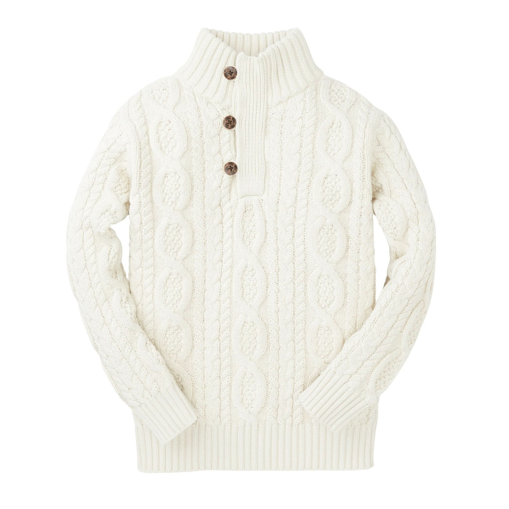 Organic Mock Neck Cable Sweater with Buttons