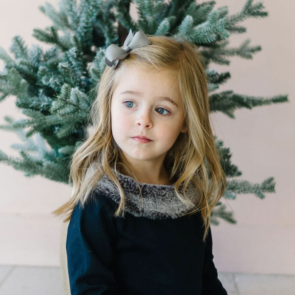 Long Sleeve Ponte Dress with Faux Fur