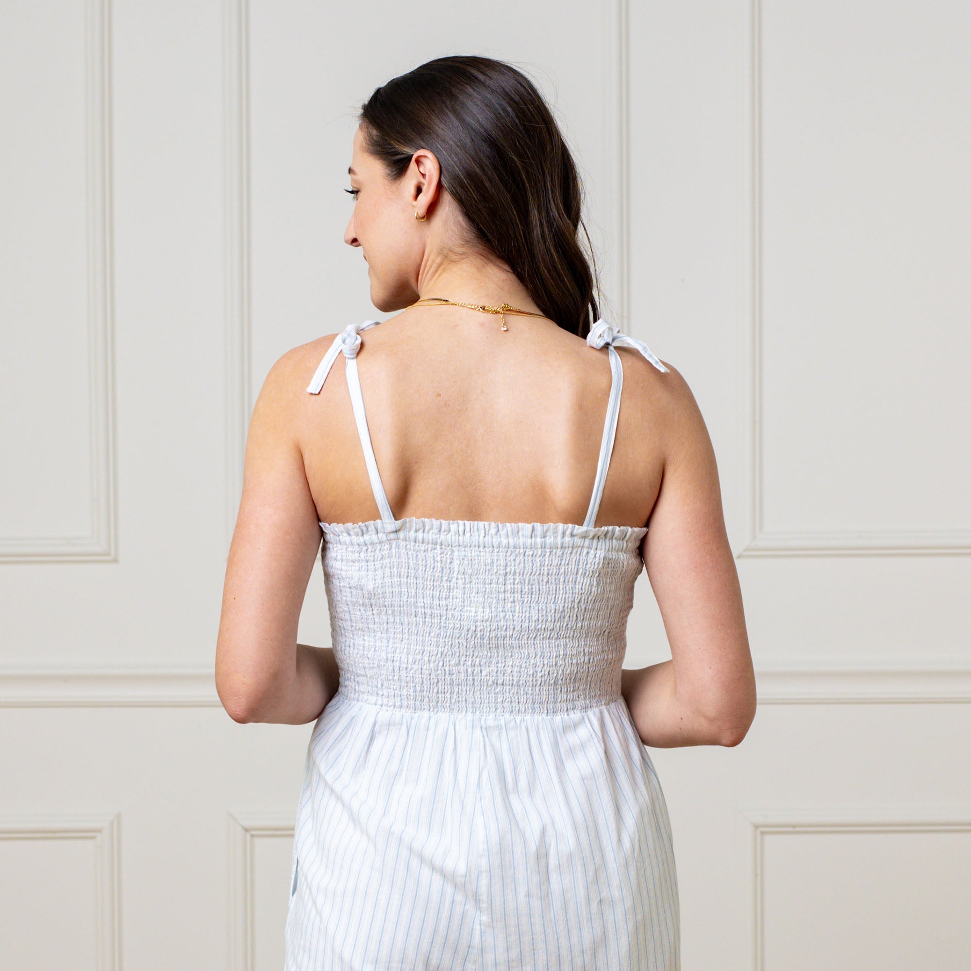 Organic Smocked Button Front Jumpsuit