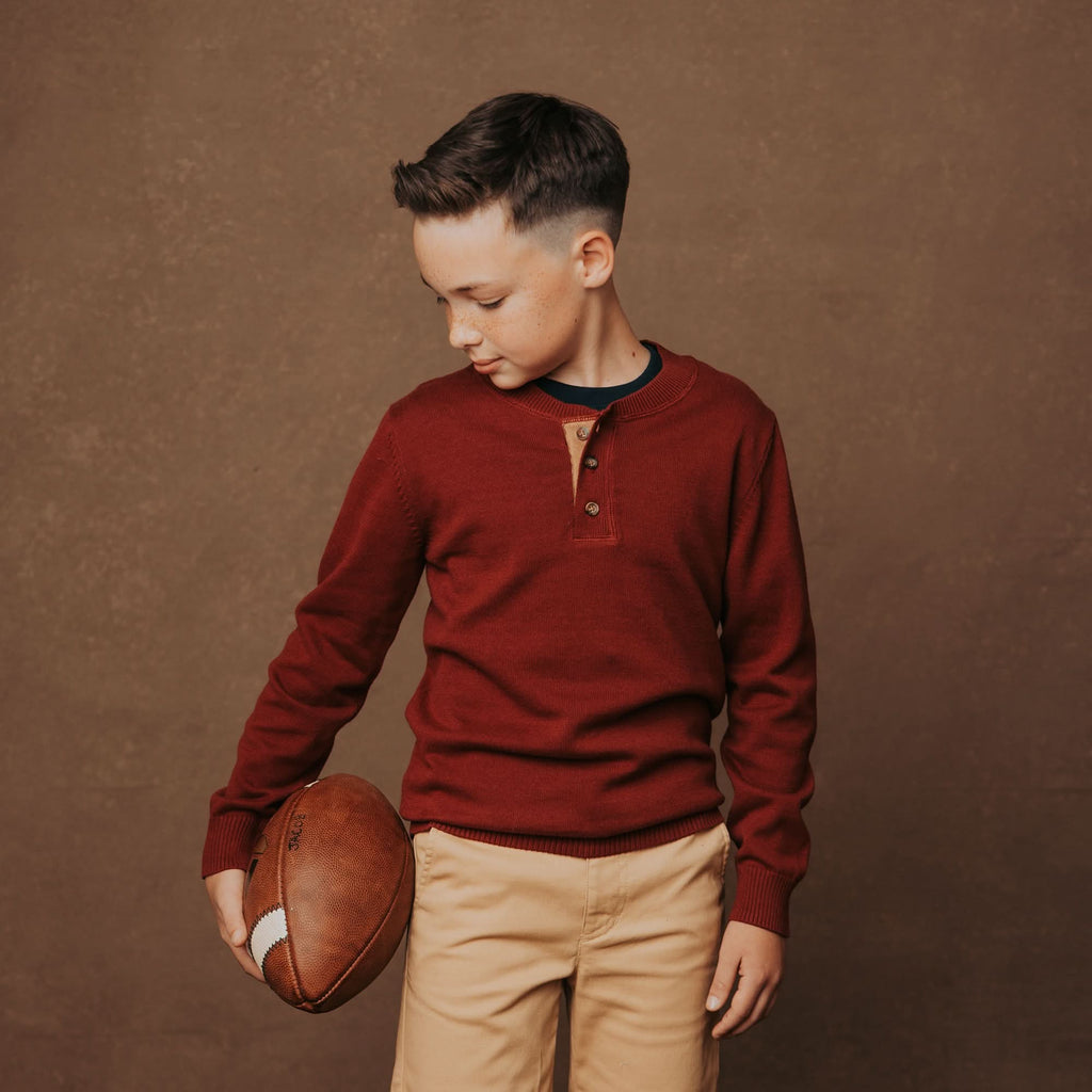 Organic Sweater Henley with Elbow Patches - Baby