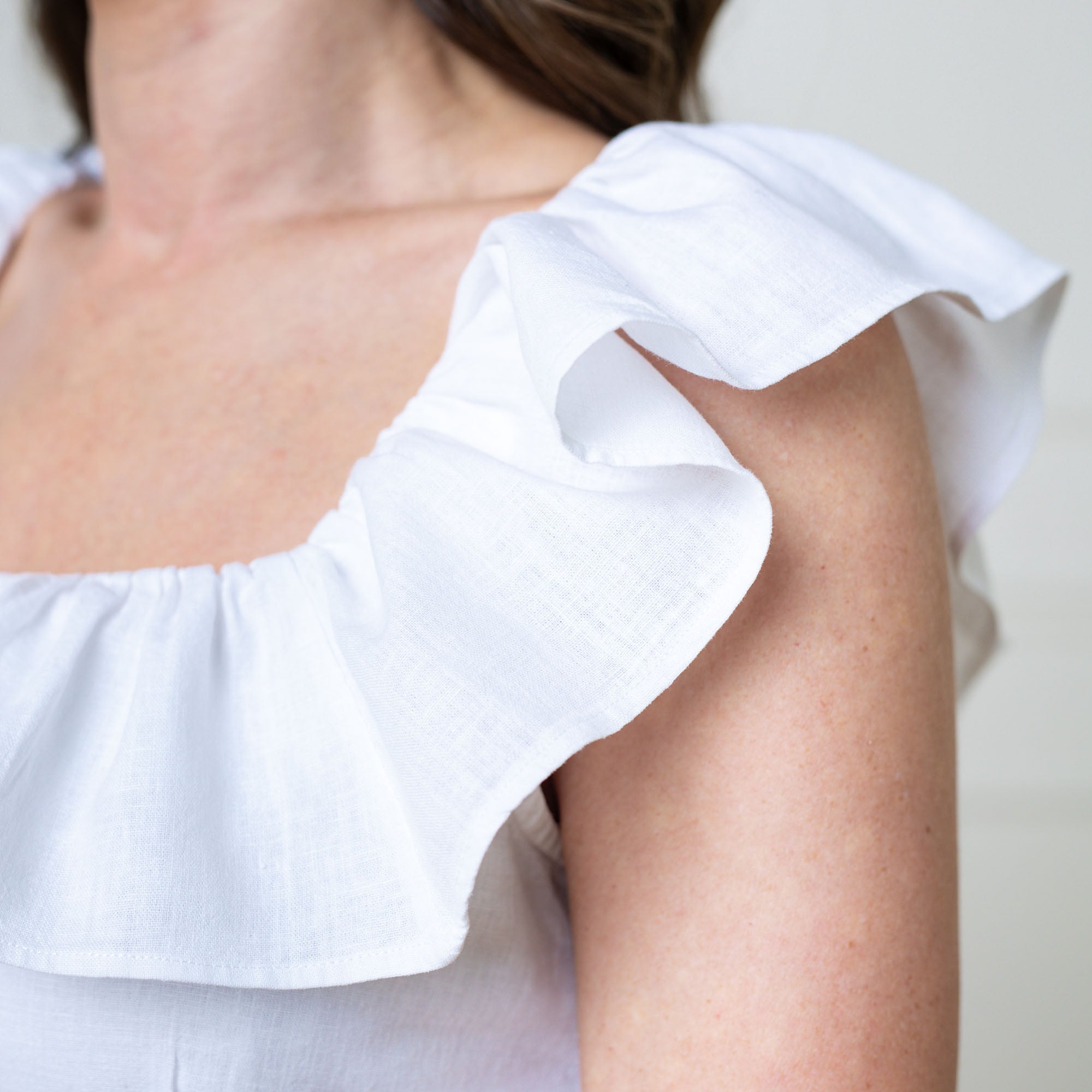 Linen Ruffle Collar Dress