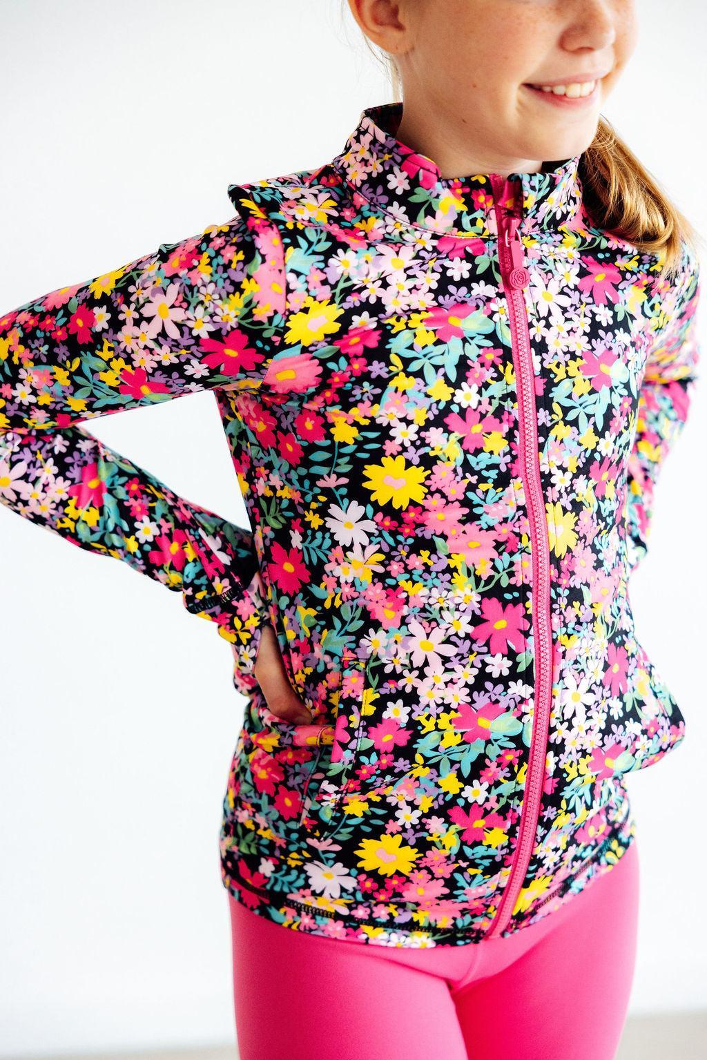 SALE Flexible Floral Full-Zip Ruffle Active Jacket