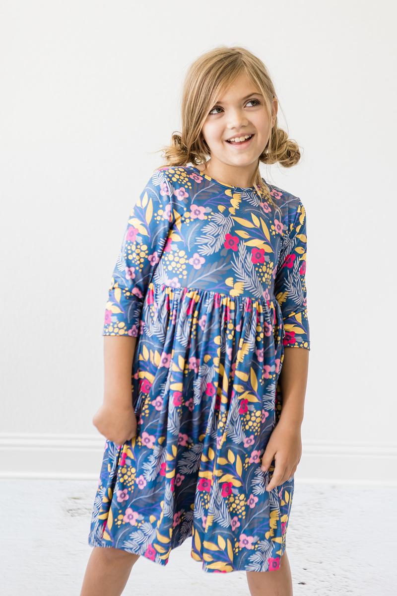 Flora 3/4 Sleeve Pocket Twirl Dress