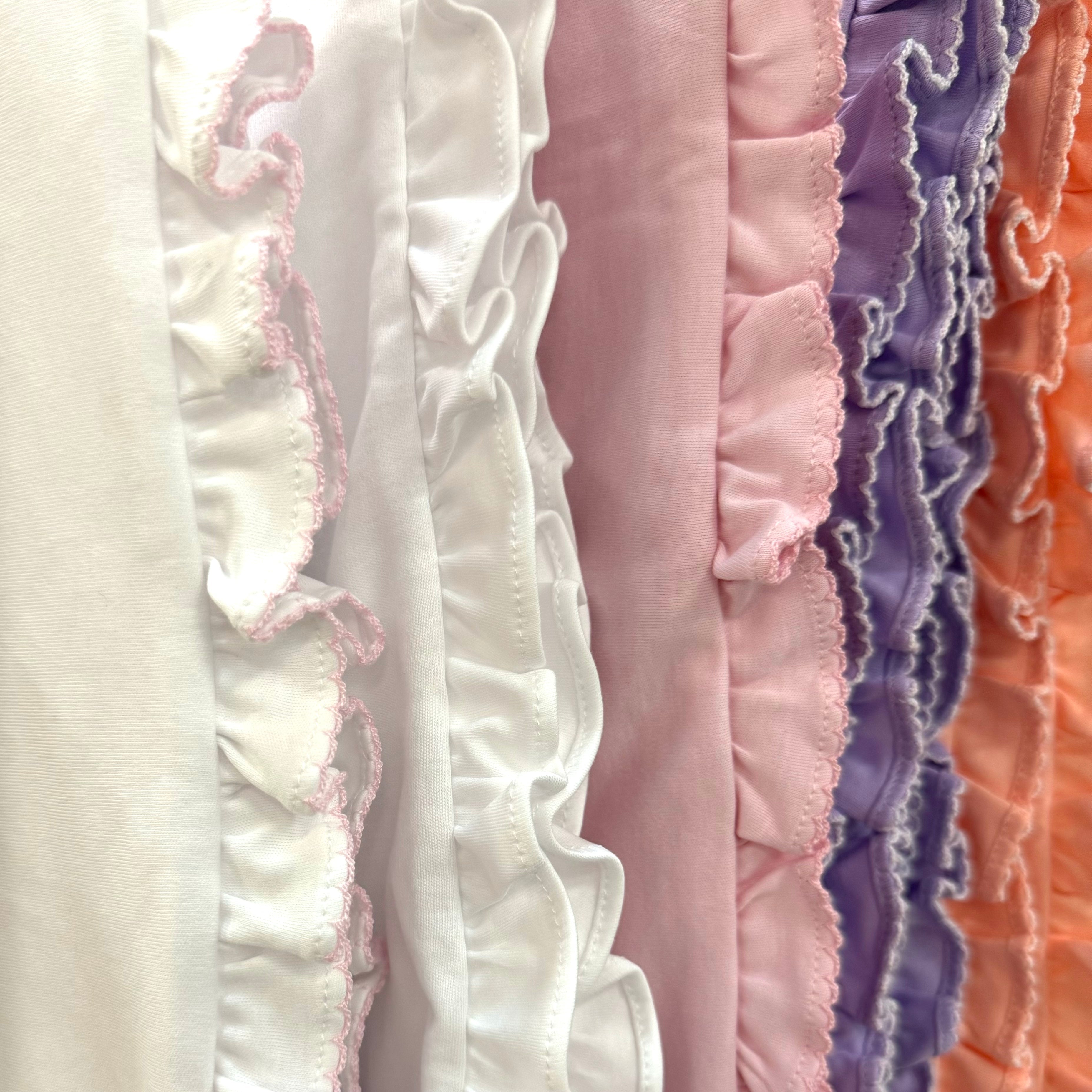 100% PIMA Cotton Pink Ruffle Blanket with Pink Picot Trim