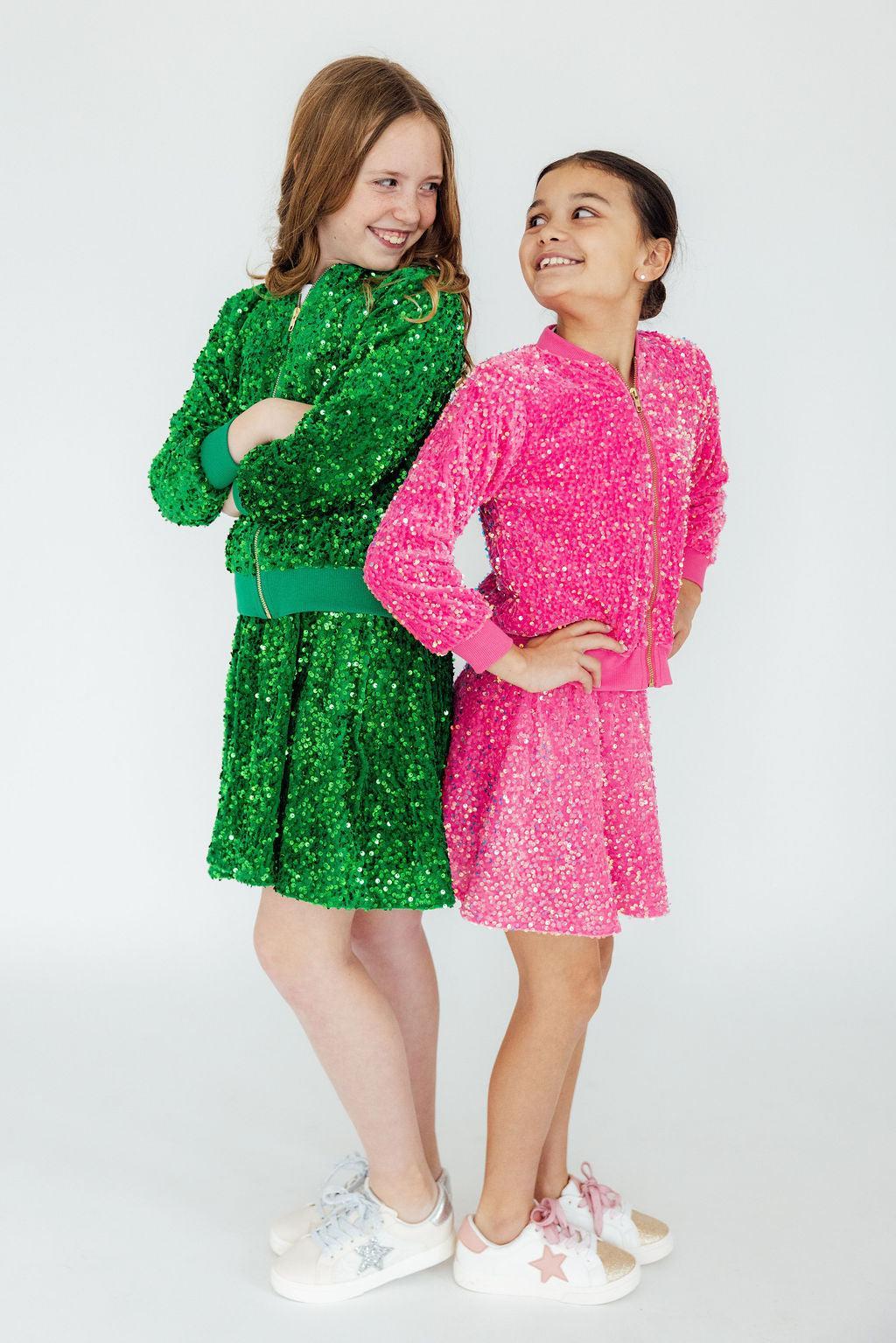 Kelly Green Velvet Sequin Twirl Skort