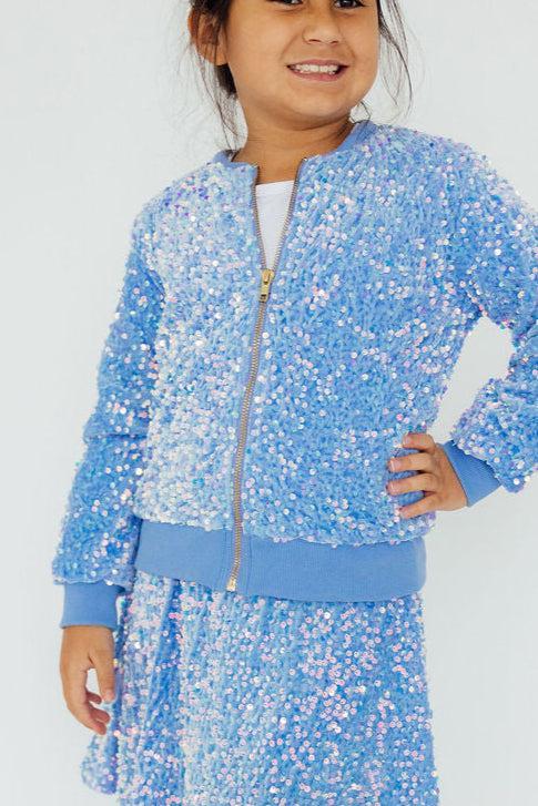 Light Blue Velvet Sequin Twirl Skort