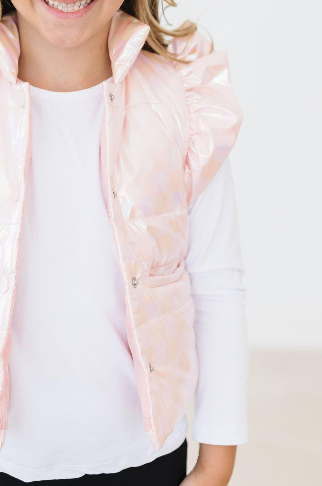SALE Light Pink Checker Puffer Vest