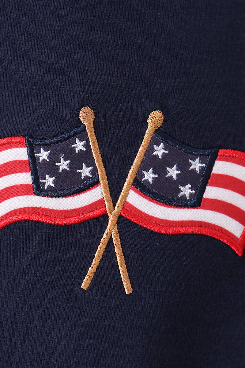 Navy flag applique gingham shorts set