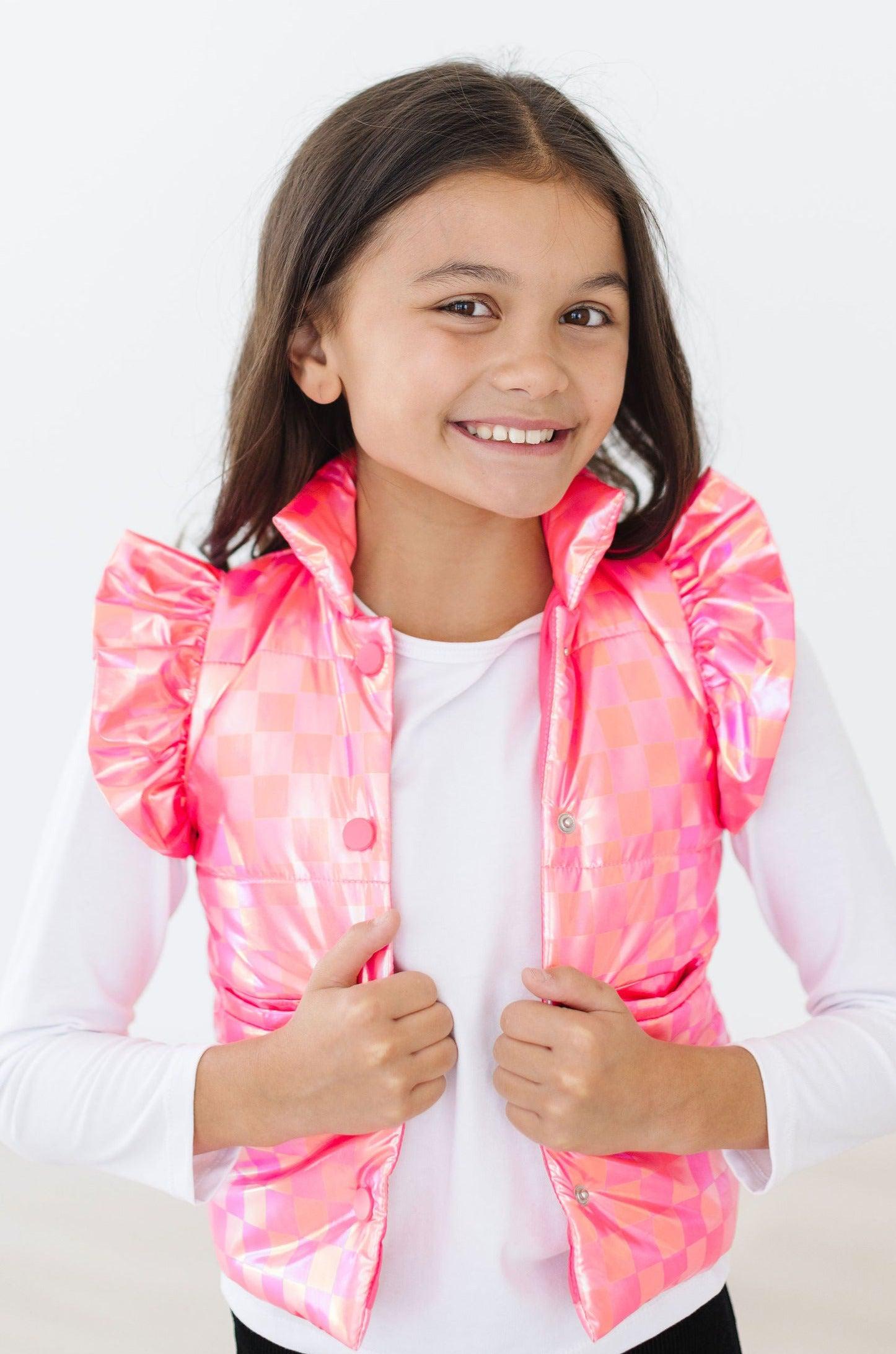 Neon Pink Checker Puffer Vest