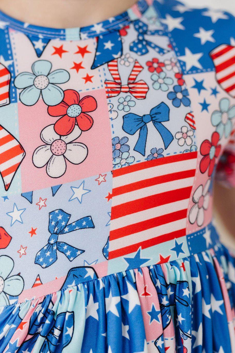 SALE Patriotic Patchwork S/S Pocket Twirl Dress