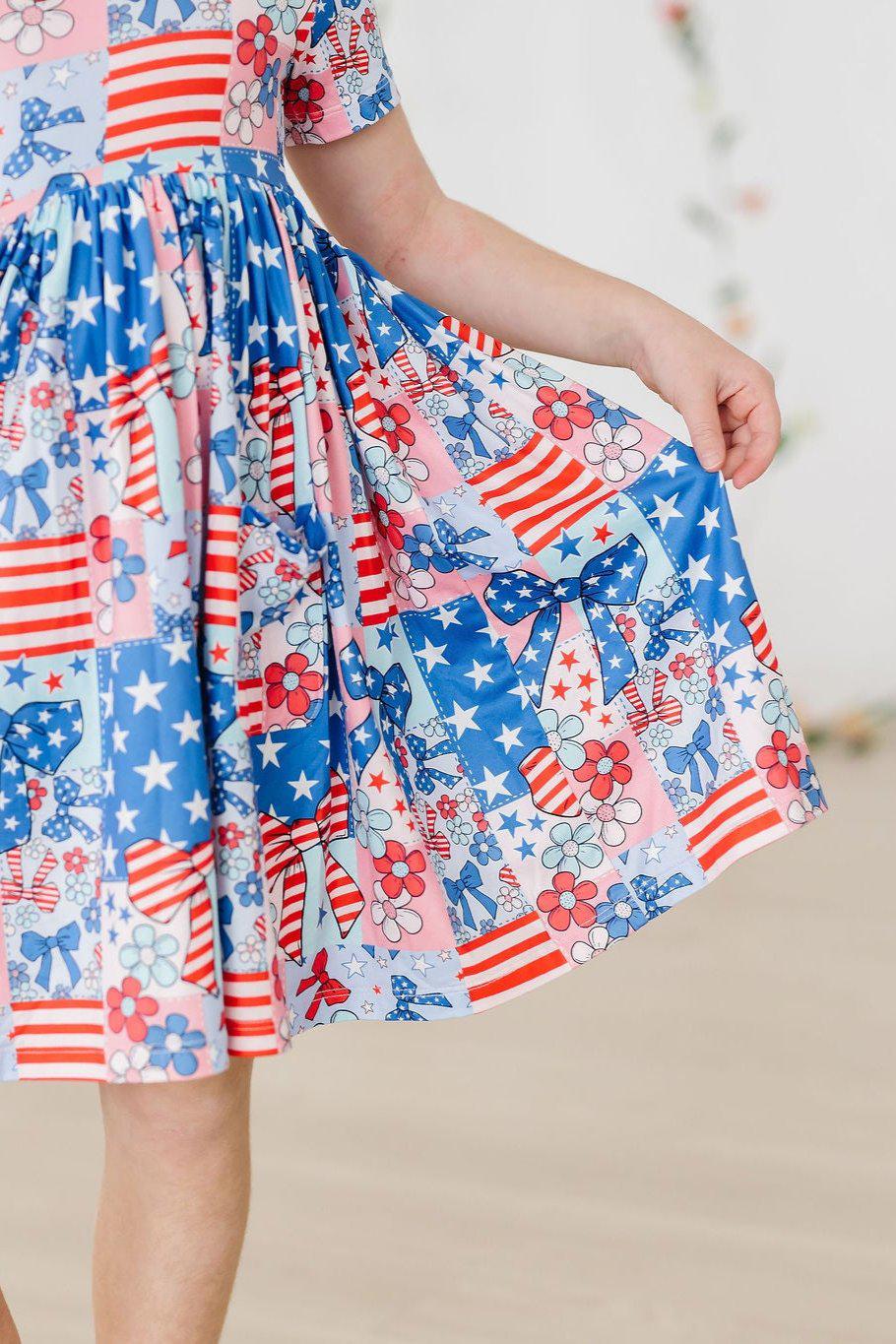 SALE Patriotic Patchwork S/S Pocket Twirl Dress