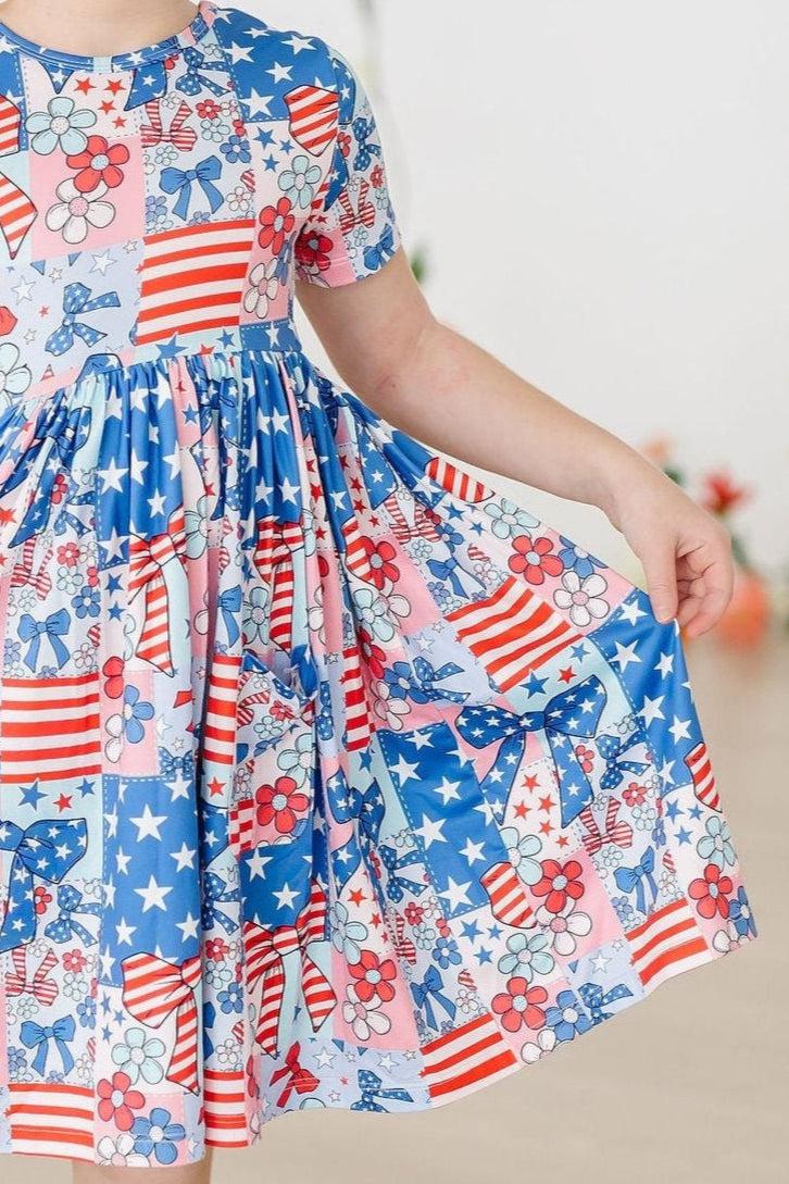 SALE Patriotic Patchwork S/S Pocket Twirl Dress