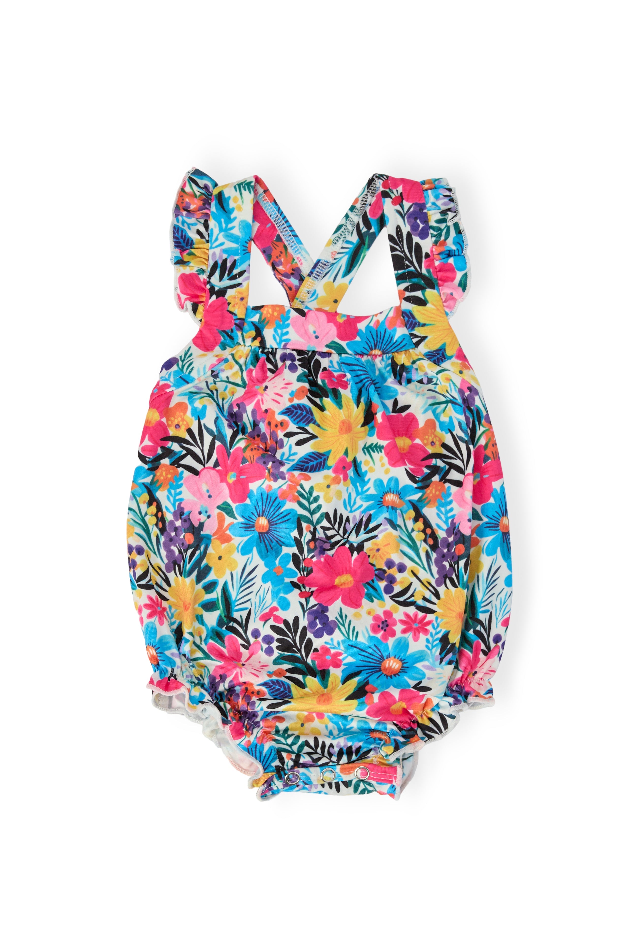Petal Paradise Ruffle Cross Back Romper