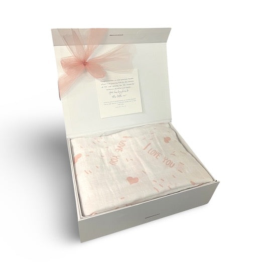 Swaddle Muslin Blanket: I LOVE YOU, Girl Newborn Gift