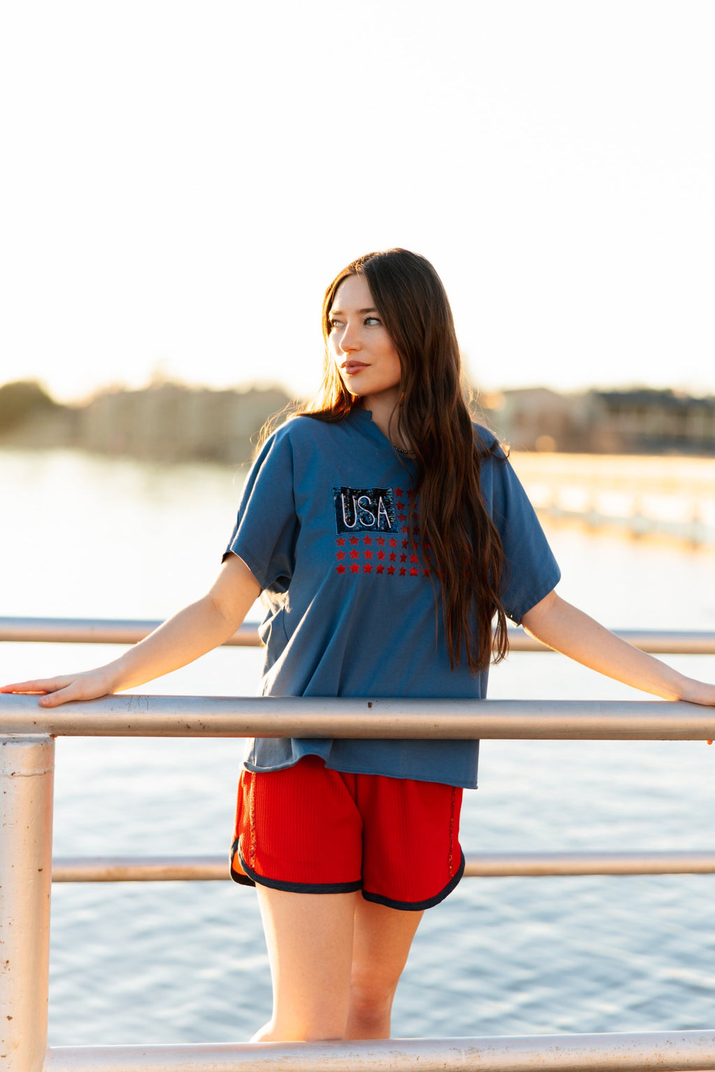 USA Flag Glitter Stars Top
