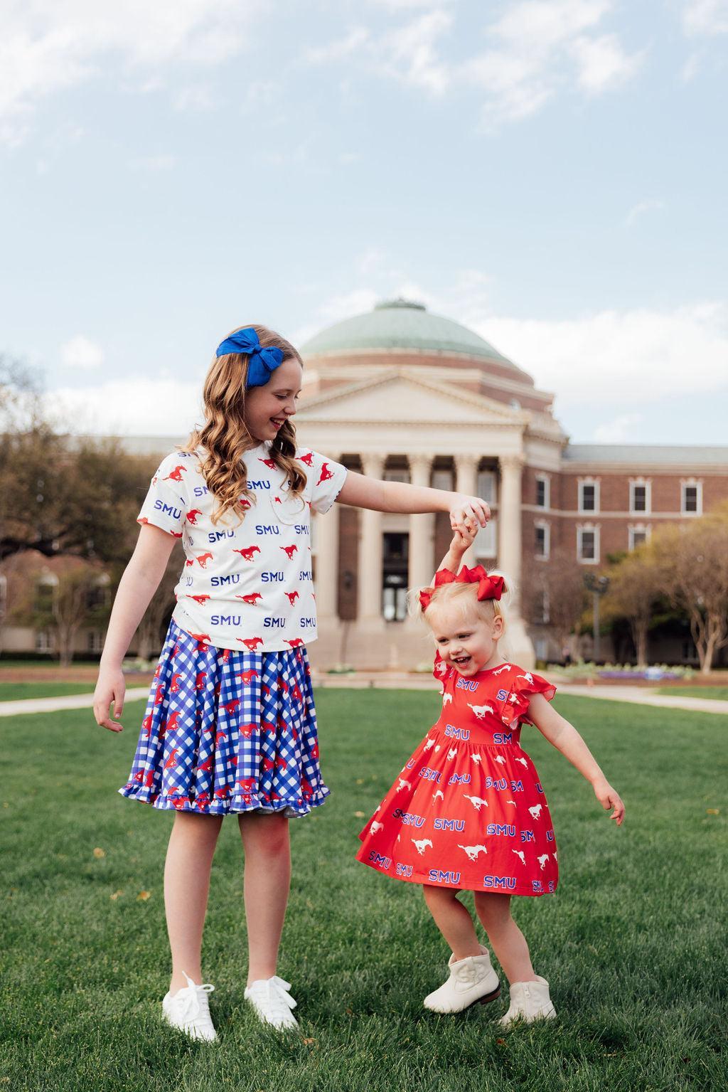 SMU Plaid Mustang Ruffle Twirl Skort