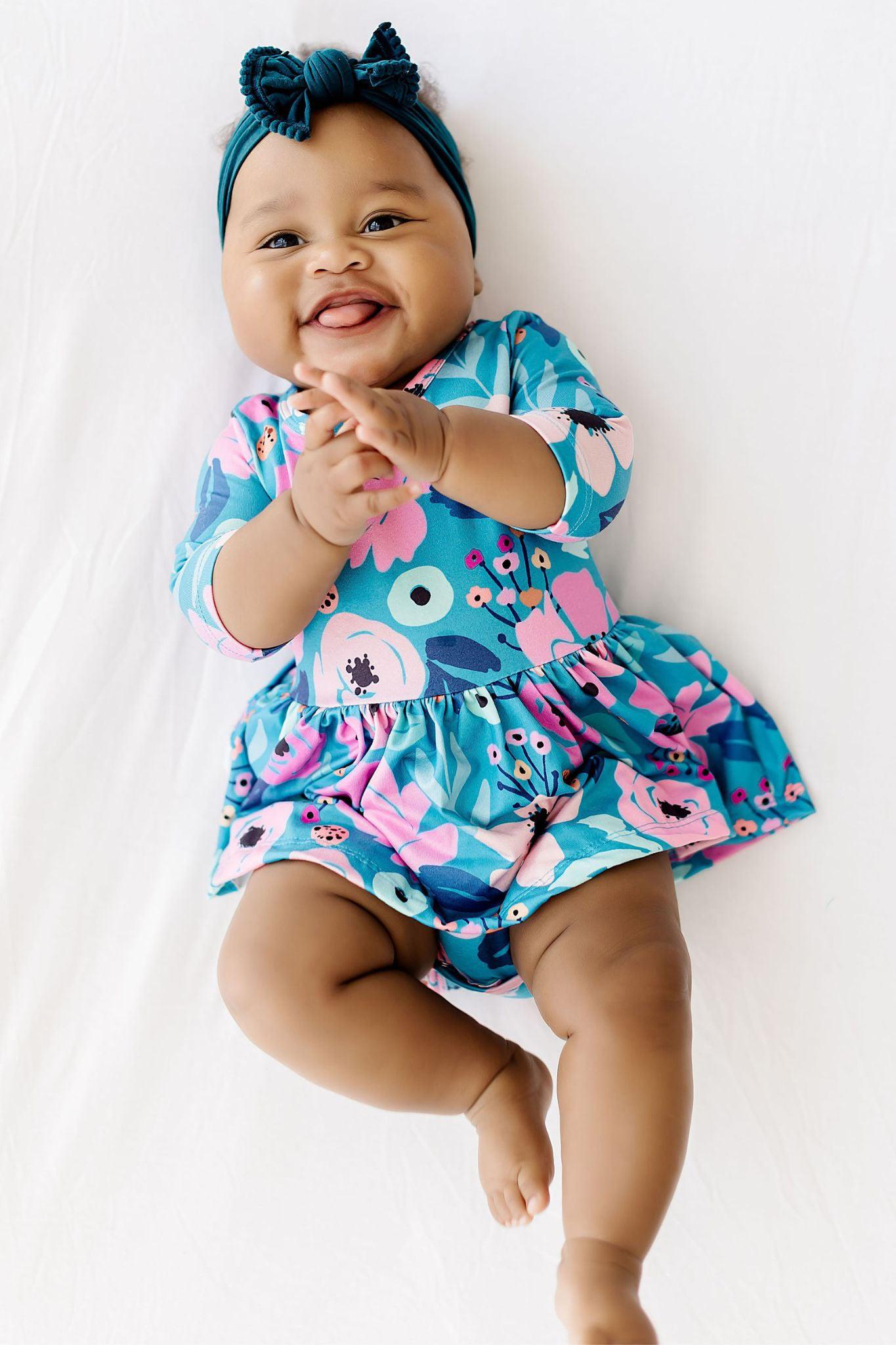 Twirling in Teal 3/4 Sleeve Twirl Bodysuit