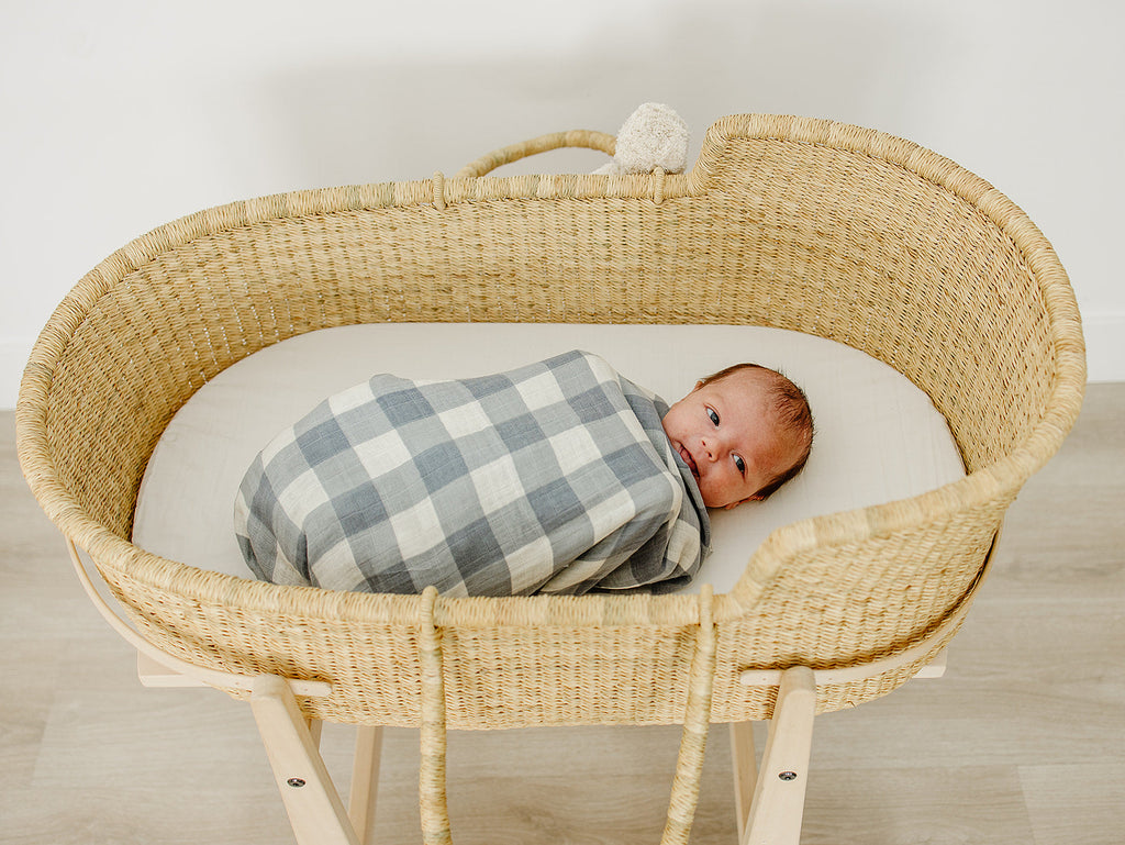 Dusty Blue Gingham Muslin Swaddle Blanket