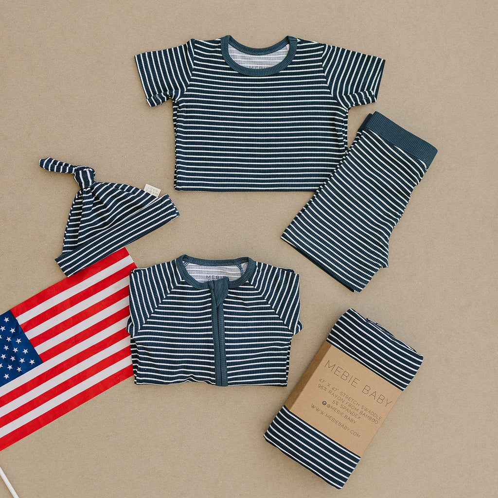 Navy Stripes Ribbed Bamboo Newborn Knot Hat