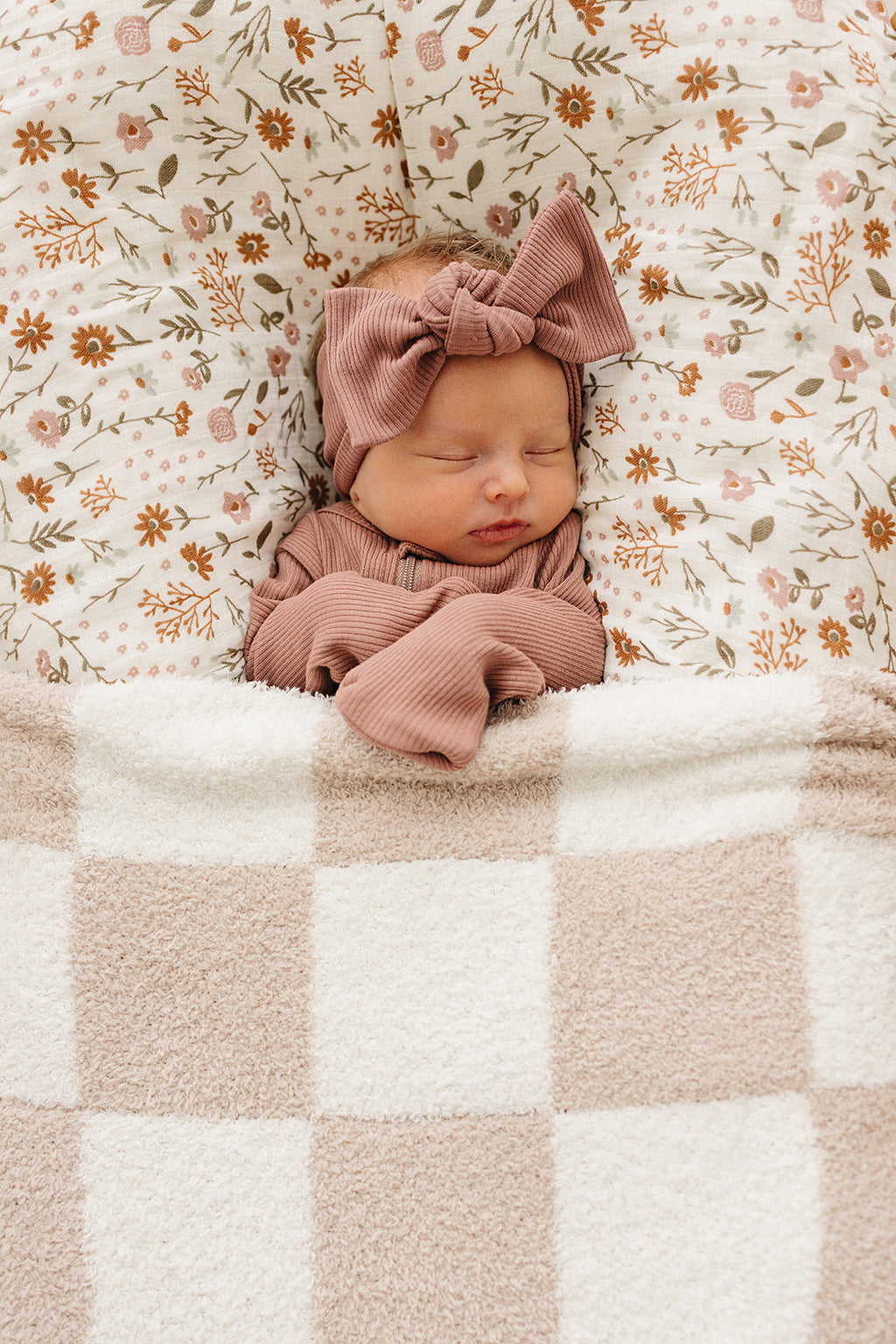 Taupe Checkered Plush Blanket