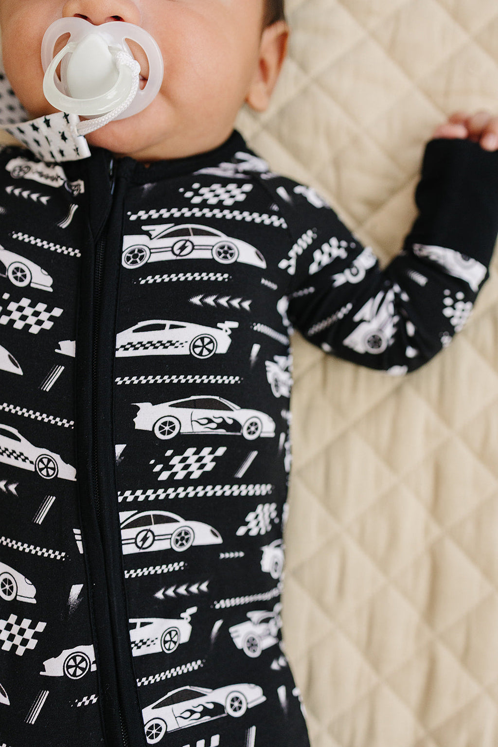 Bamboo Zip Romper | Race Cars