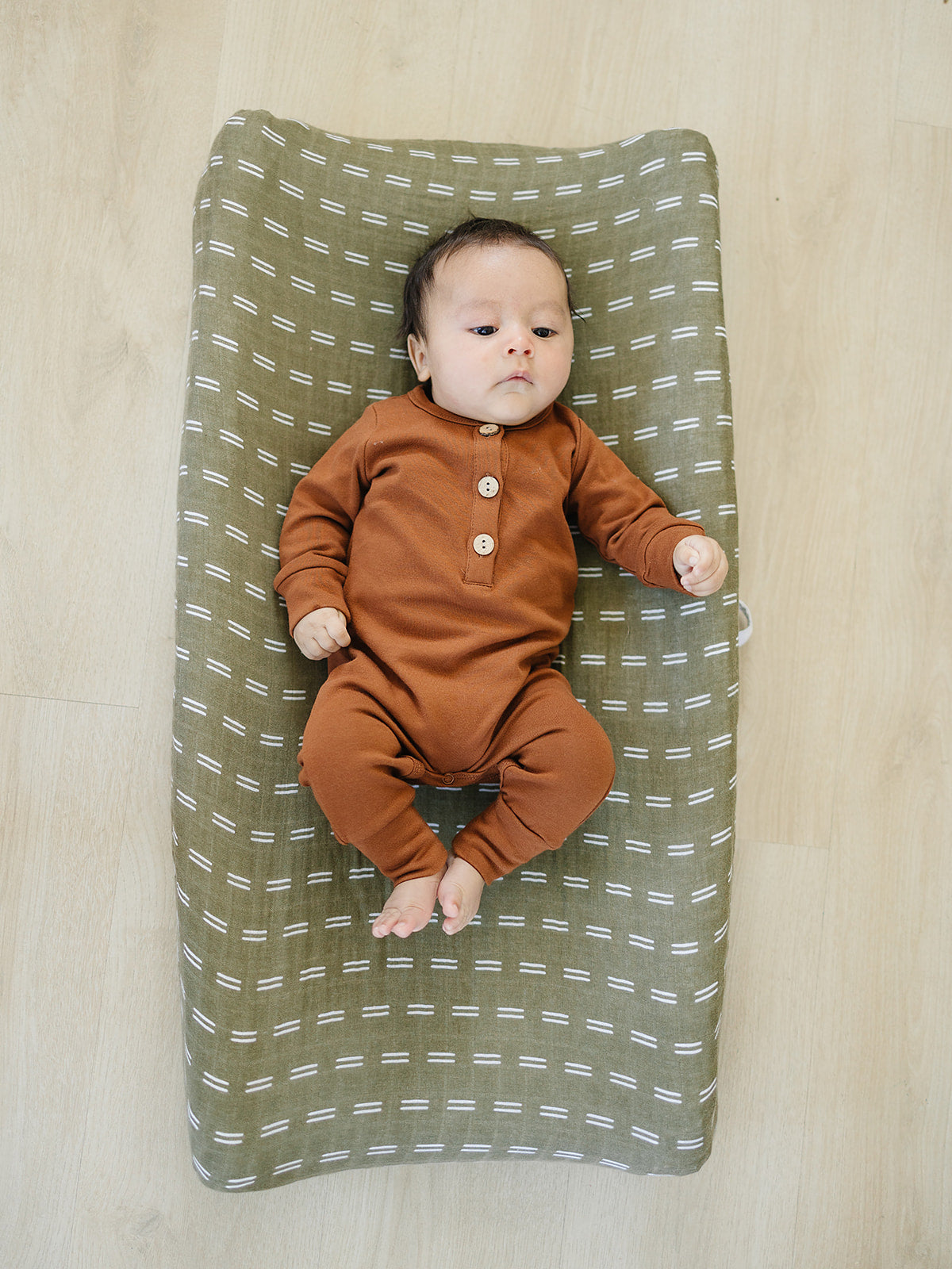 Olive Strokes Muslin Changing Pad Cover