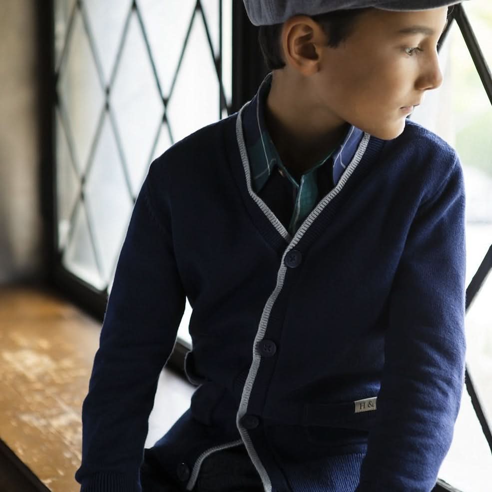 Tipped Organic Cardigan with Elbow Patches